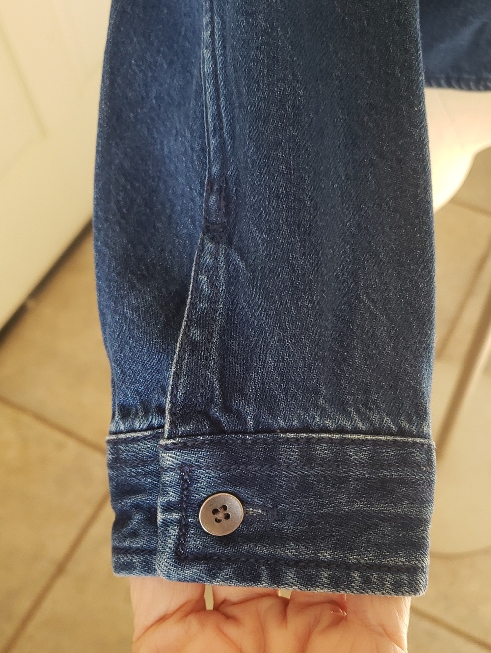 American Eagle Ruffle Denim Western Shirt Medium Wash XXS - Picture 7 of 15
